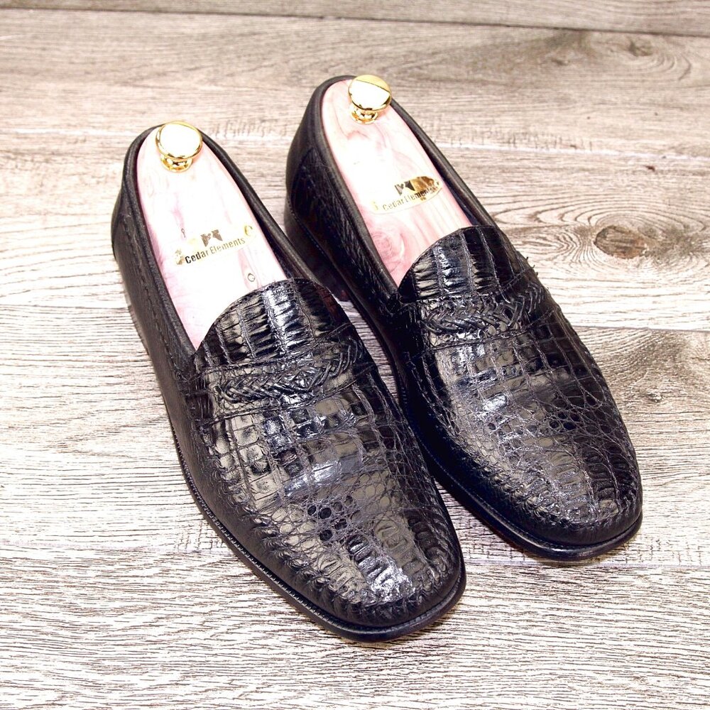 $499 Nordstrom Florsheim Imperial CAIMAN Alligator 9.5 D Black o * add $15 Trees